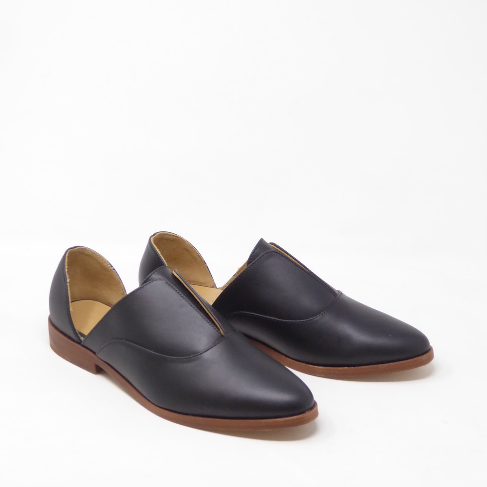 Nisolo Womens Emma D'Orsay Oxford Black Leather Flat Shoes 7.5